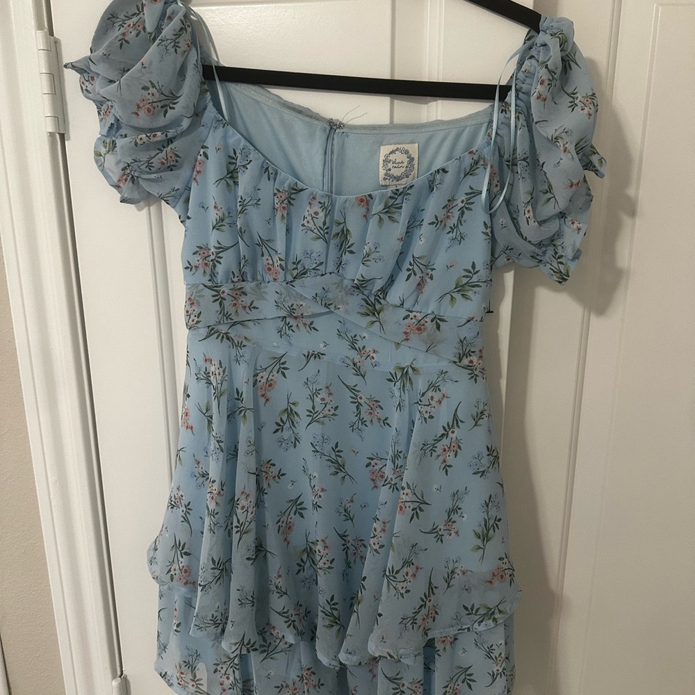 Blue Rain Blue Ruffled Puff Sleeve Mini Dress